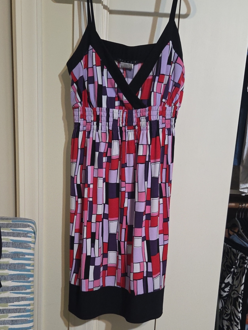 Tiana B. Geometric Block Spaghetti Strap Mini Dress - Pink & Red
